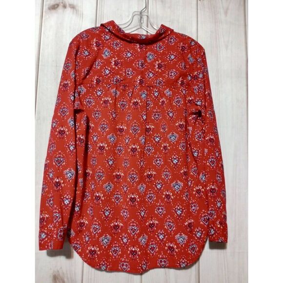 BeachLunchLounge Shirt Ladies Large Red Button Front Long Sleeve Heart - Picture 2 of 8
